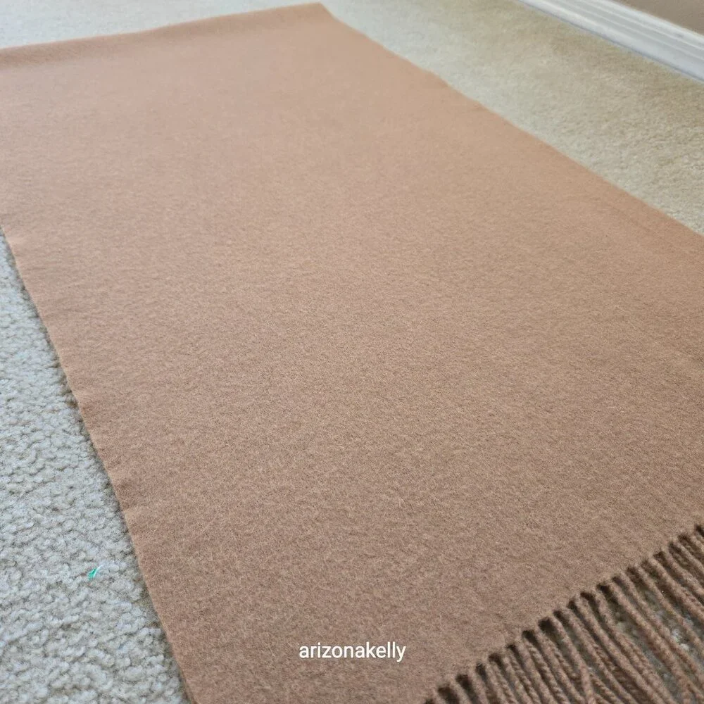 Classic Camel-colored Wool Scarf with Fringe Tan